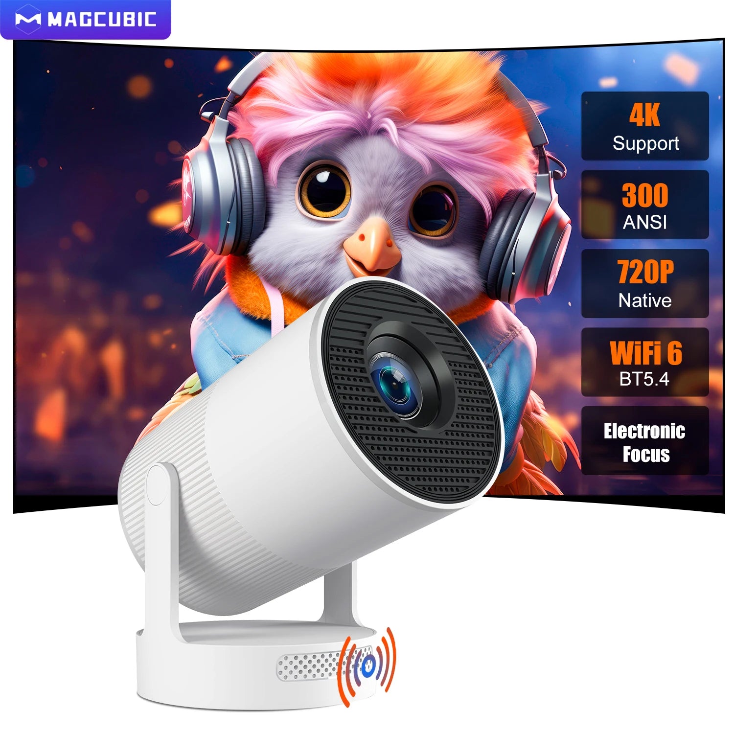 HY300 Ultra Portable Projector with Speaker Electronic Focus 4K 300ANSI Outdoor Movie Android11 BT5.4 Camping Projector
