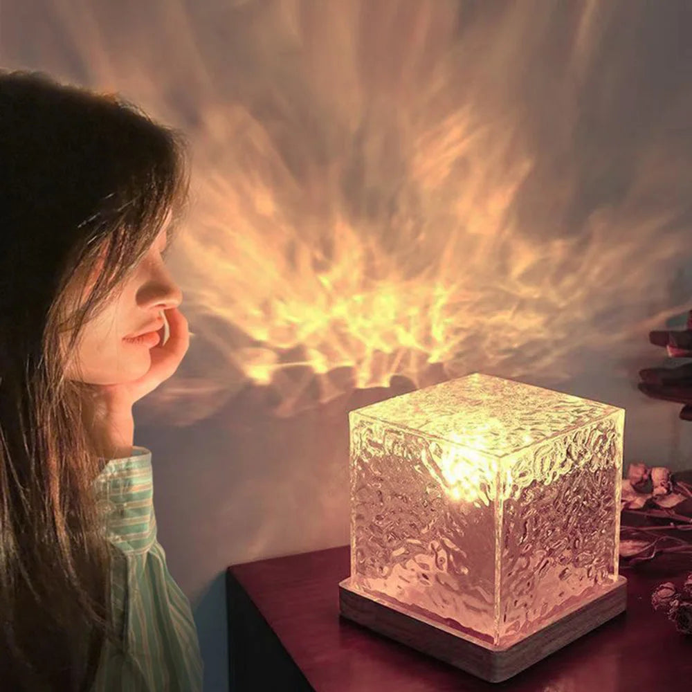 Rotating Water Ripple Night Light Projector Crystal Lamp Decoration Home Bedroom Holiday Gift Sunset Lights with Remote Control